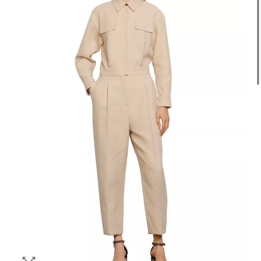 Sandro Cream Tailored Long-Sleeve Jumpsuit 40 B1